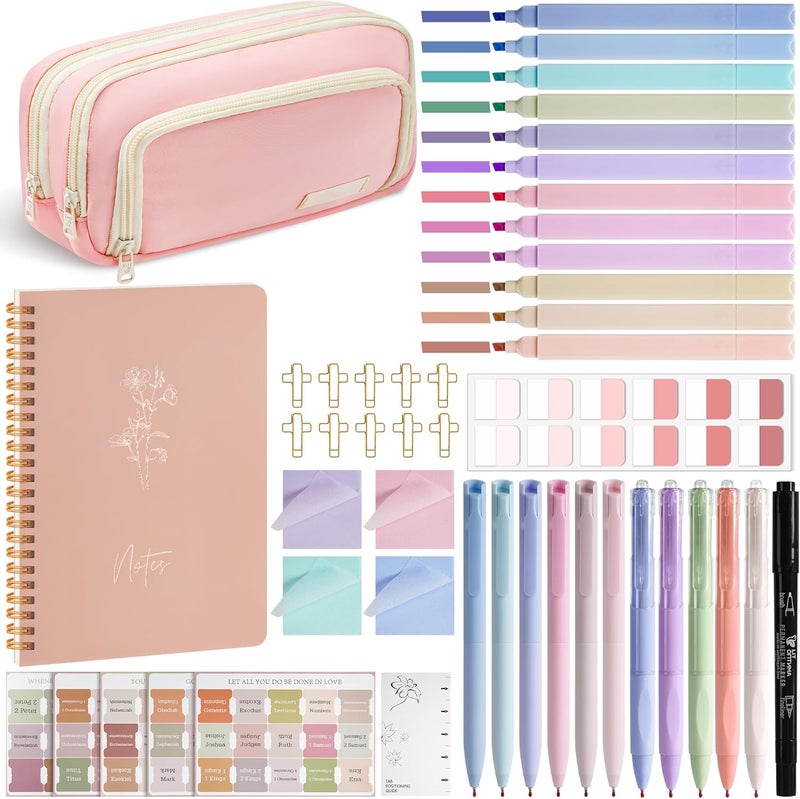 CHEPULA Bible Journaling Kit for Women, Bible Study Supplies Bible Study Kit with Notes and Bible Tabs, Bible Highlighters and Pens No Bleed, Pencil Case, Bible Study Tools Bible Supplies for Women(Pink) - Image 1